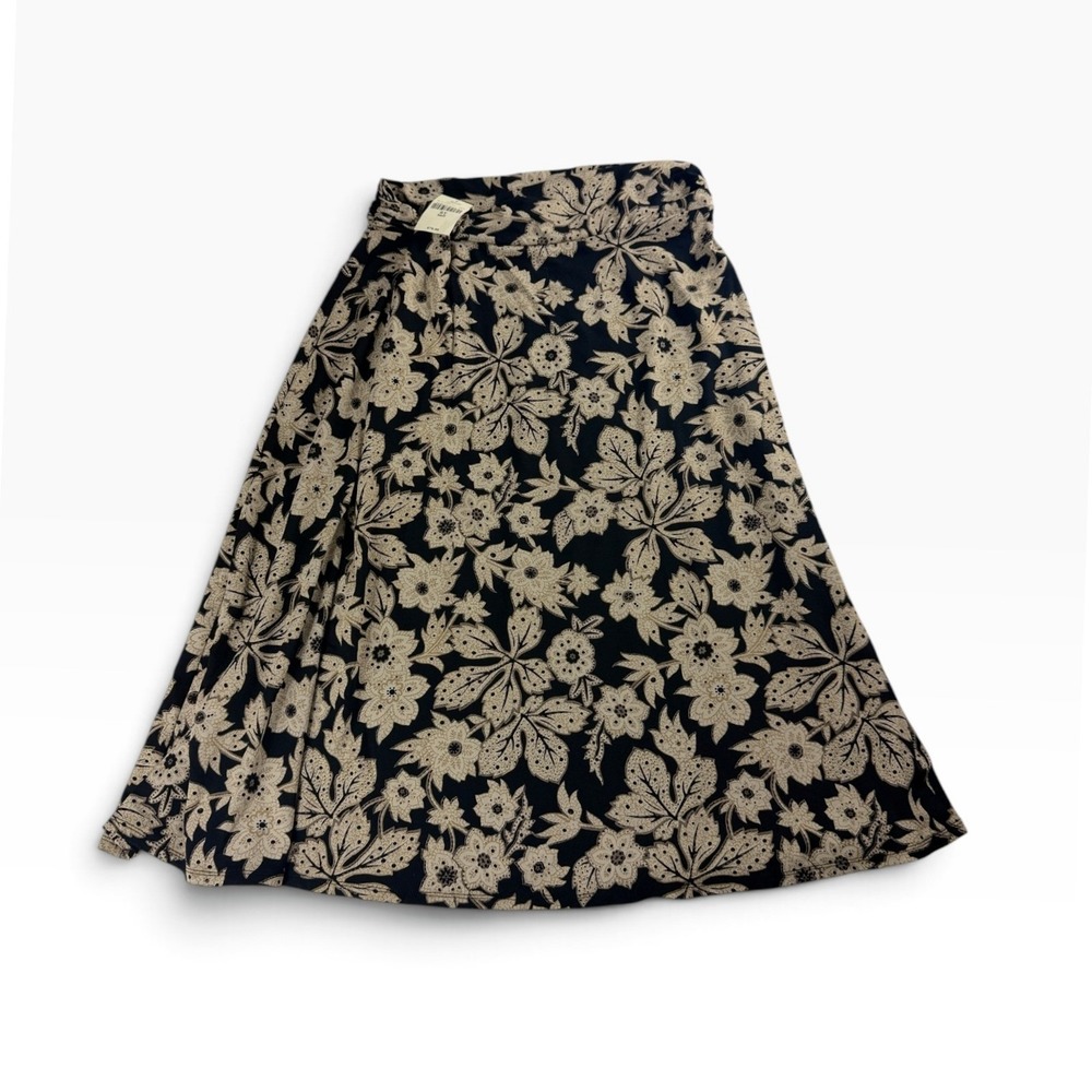 J. Jill Floral A-Line Midi Skirt Womens ST Tall Black Tan Stretch NWT